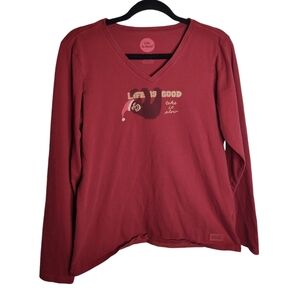 Life is Good Holiday Sloth take it slow V Neck Long sleeve cotton t shirt M